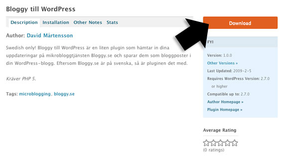 Ladda hem från wordpress.org
