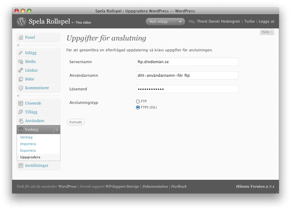 Fyll i dina FTP-uppgifter