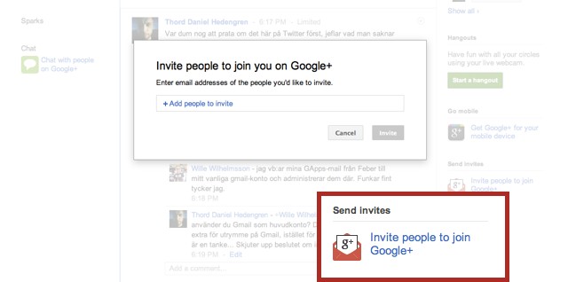Bjud in till Google+