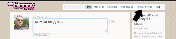 Inställningar på Bloggy